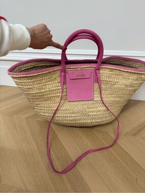 Jacquemus Pink-Trim Straw Tote